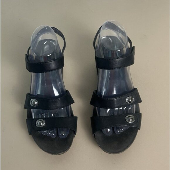 Dansko Shoes - Dansko Savannah Black Leather Strappy Cork Wedge Sandals Women Size 8.5 EU 39